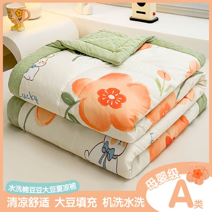 91家纺网 家纺一手货源 找家纺 悦织语2025新款A类水洗棉双层纱豆豆被大豆夏凉被 花香谷
