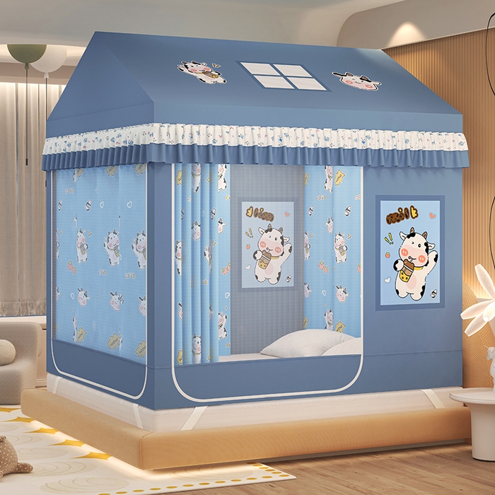 91家纺网 家纺一手货源 找家纺 迪凡保罗蚊帐 2025新款2505城堡款房型遮光防摔坐床蚊帐 快乐牛牛