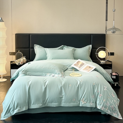 91家纺网 家纺一手货源 找家纺 理想家家纺 2025新款亲肤舒适纯棉刺绣四件套-蝶影流光 蝶影流光-绿