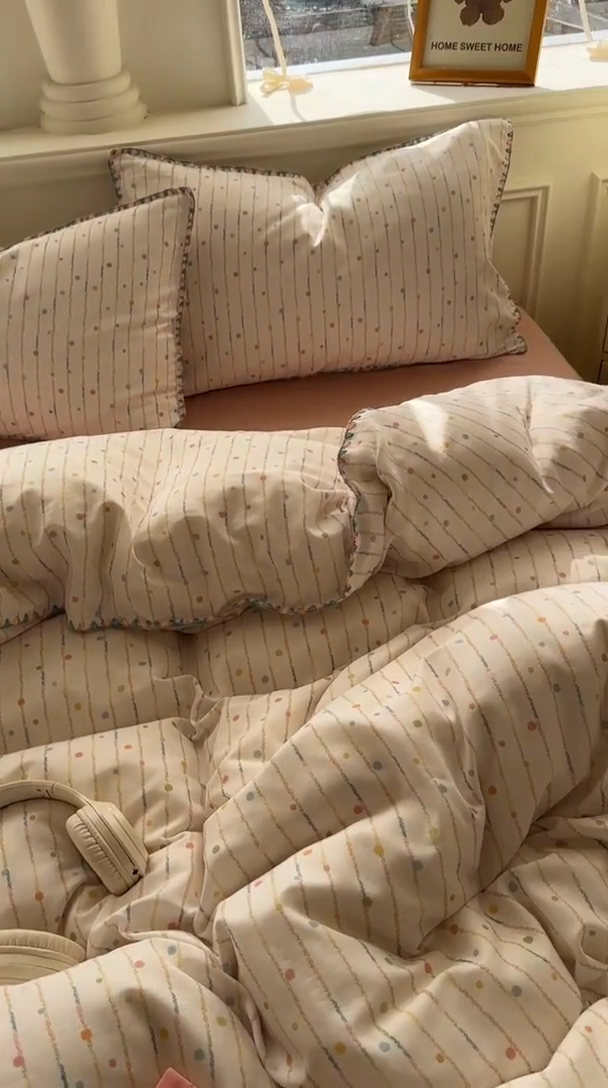 91家纺网 家纺一手货源 找家纺 田野家纺2025新款A类全棉双层纱四件套 七彩泡泡