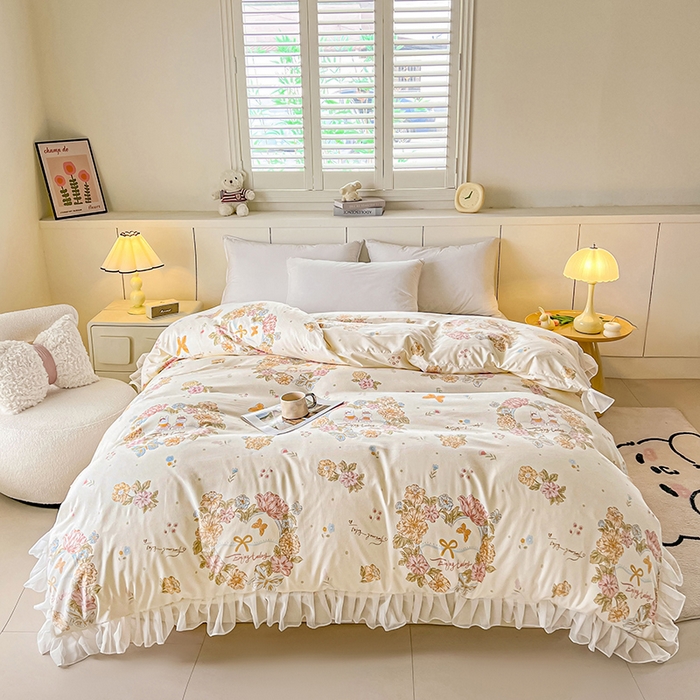 91家纺网 家纺一手货源 找家纺 眠势力 2025新款韩版花边被套双面用四季款ins公主风 花语满园