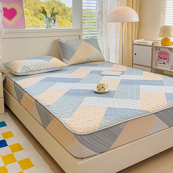 91家纺网 家纺一手货源 找家纺 小萌虎 2025新款凉感丝胶质凉席床笠款 幸运条纹