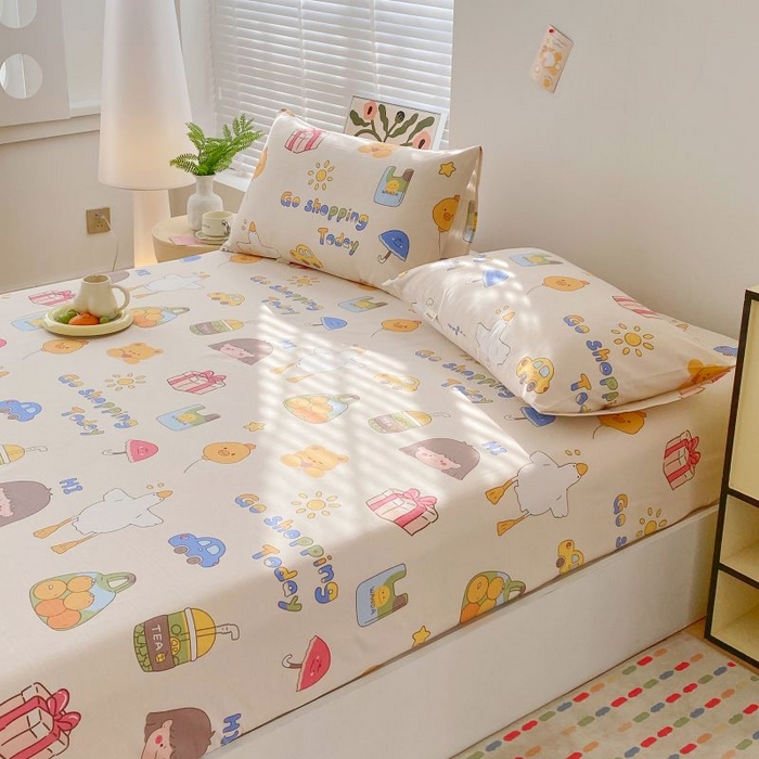 91家纺网 家纺一手货源 找家纺 ME/ERA HOME寐时代 2025新款三枚缎老粗布床笠款三件套 快乐心情