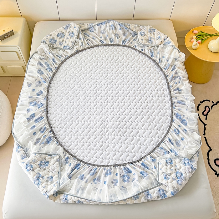 91家纺网 家纺一手货源 找家纺 眠势力 2025新款韩版花边床笠雪纺公主风ins夹棉四季款床罩保护套 兰花兔