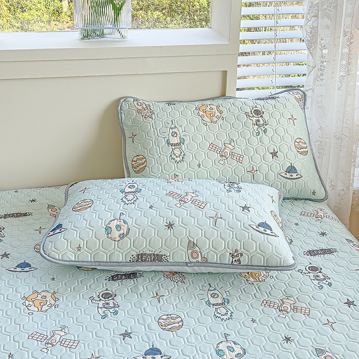 91家纺网 家纺一手货源 找家纺 小萌虎 2025新款凉感丝胶质凉席床笠款 遨游太空