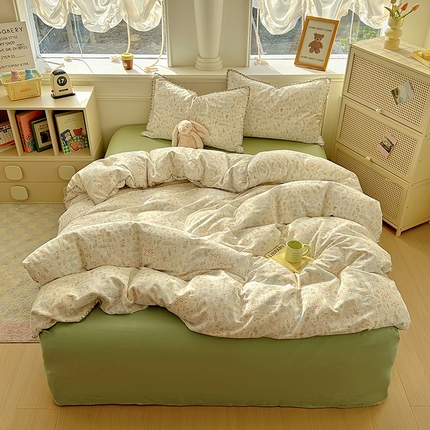 91家纺网 家纺一手货源 找家纺 田野家纺2025新款A类全棉双层纱四件套 涂鸦日记