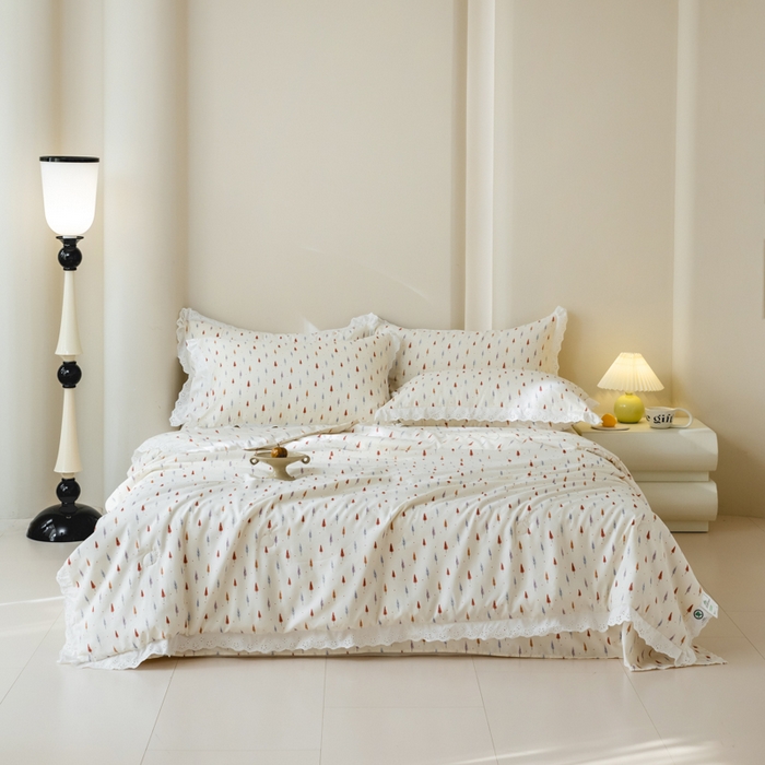 91家纺网 家纺一手货源 找家纺 绒世界 绒世界 2025新款双层纱韩版印花夏被四件套 梦幻森林