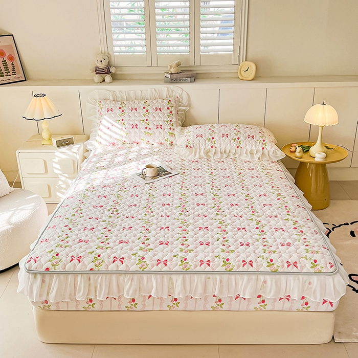 91家纺网 家纺一手货源 找家纺 眠势力 2025新款韩版花边床笠雪纺公主风ins夹棉四季款床罩保护套 微风