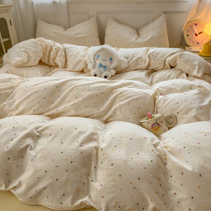 91家纺网 家纺一手货源 找家纺 玉海棠家纺 2025新款亲肤舒适小清新四件套 波点世界