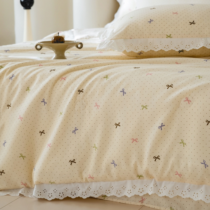 91家纺网 家纺一手货源 找家纺 绒世界 绒世界 2025新款双层纱韩版印花夏被四件套 礼物