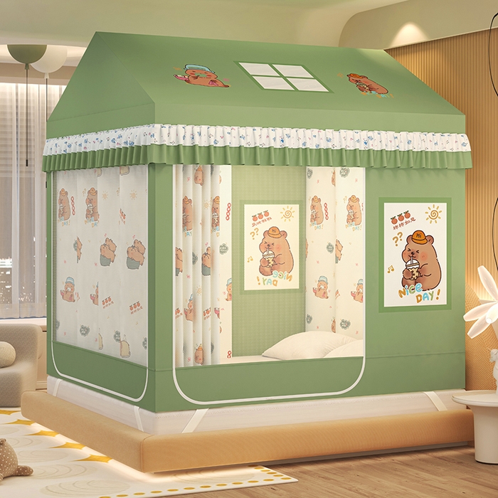 91家纺网 家纺一手货源 找家纺 迪凡保罗蚊帐 2025新款2505城堡款房型遮光防摔坐床蚊帐 呆萌豚豚