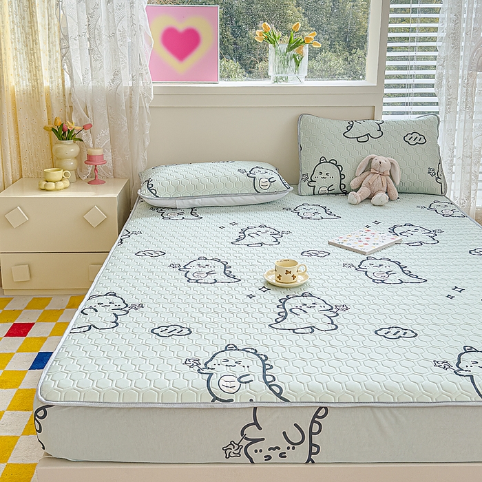 91家纺网 家纺一手货源 找家纺 小萌虎 2025新款凉感丝胶质凉席床笠款 恐龙