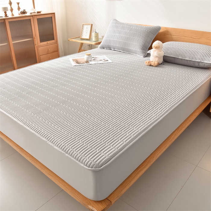 91家纺网 家纺一手货源 找家纺 布卢姆 2025新款A类亲肤防水夹棉床笠风琴格 风琴格-浅灰