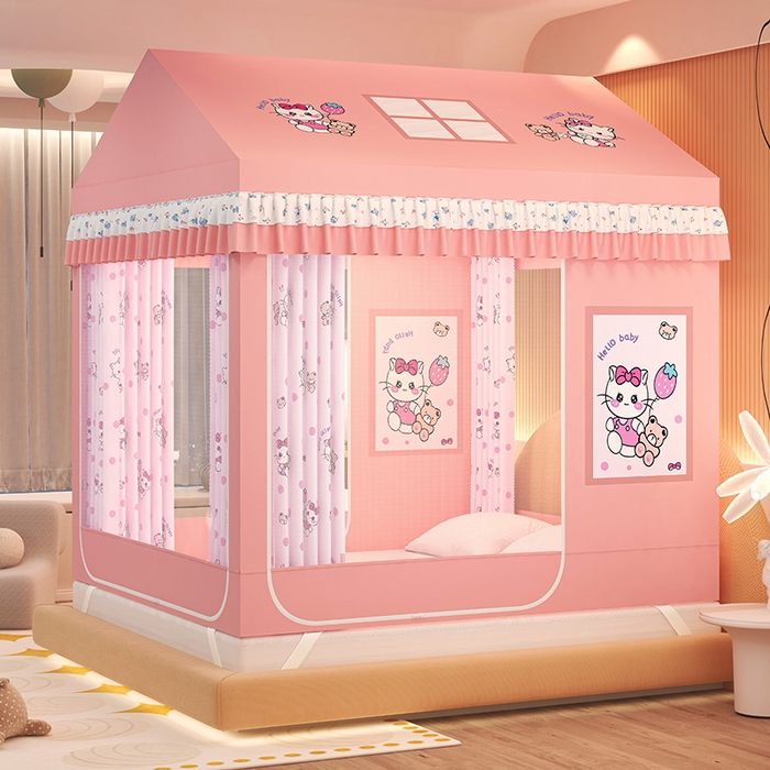 91家纺网 家纺一手货源 找家纺 迪凡保罗蚊帐 2025新款2505城堡款房型遮光防摔坐床蚊帐 俏皮猫