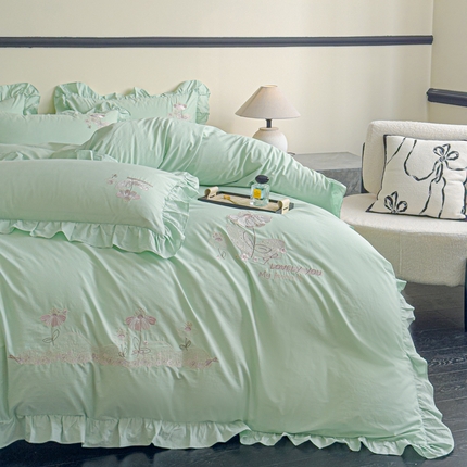 91家纺网 家纺一手货源 找家纺 （总）U品汇 A类全棉色织水洗棉刺绣花四件套纯棉100%棉韩版公主风立体花朵