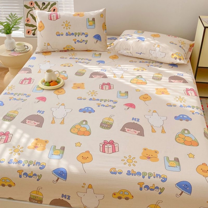 91家纺网 家纺一手货源 找家纺 ME/ERA HOME寐时代 2025新款三枚缎老粗布床笠款三件套 快乐心情