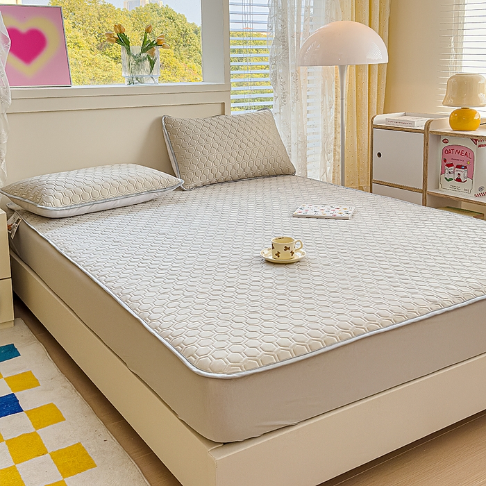 91家纺网 家纺一手货源 找家纺 小萌虎 2025新款凉感丝胶质凉席床笠款 高级灰