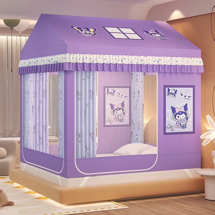 91家纺网 家纺一手货源 找家纺 迪凡保罗蚊帐 2025新款2505城堡款房型遮光防摔坐床蚊帐 紫色甜心