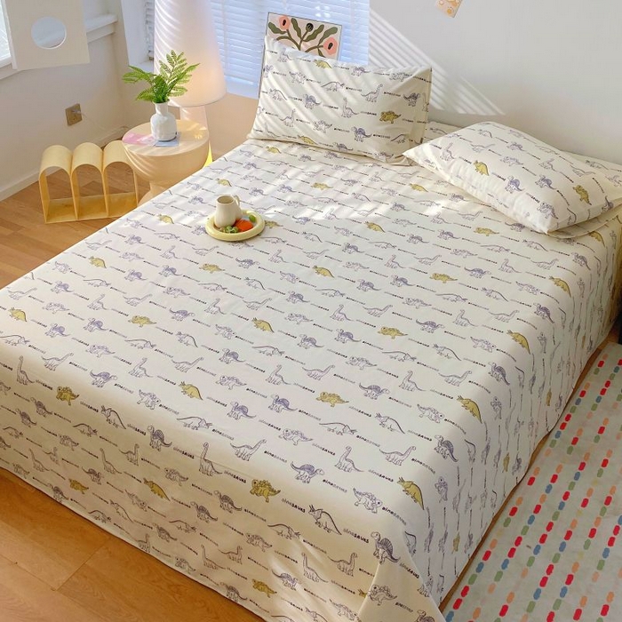 91家纺网 家纺一手货源 找家纺 ME/ERA HOME寐时代 2025新款三枚缎老粗布床单款三件套 恐龙家族