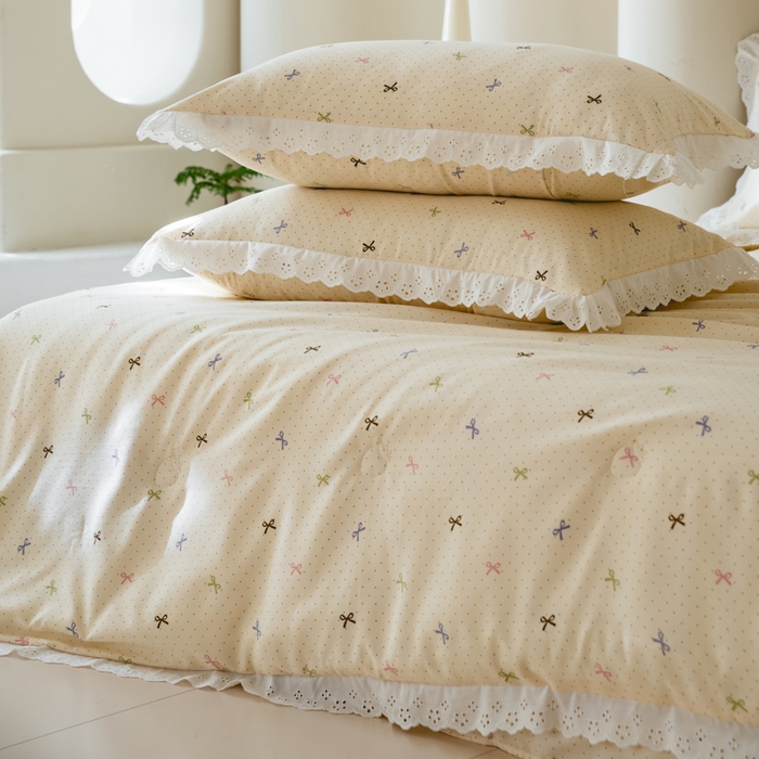 91家纺网 家纺一手货源 找家纺 绒世界 绒世界 2025新款双层纱韩版印花夏被四件套 礼物