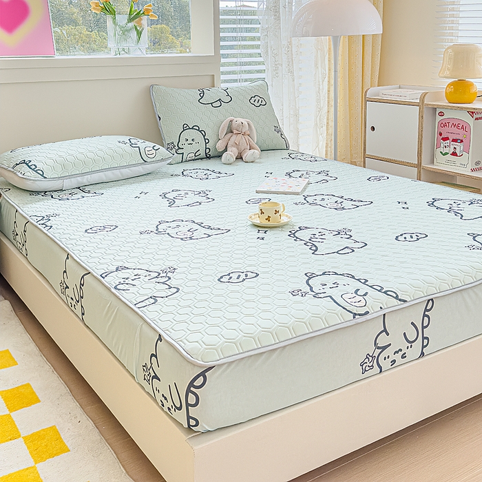 91家纺网 家纺一手货源 找家纺 小萌虎 2025新款凉感丝胶质凉席床笠款 恐龙