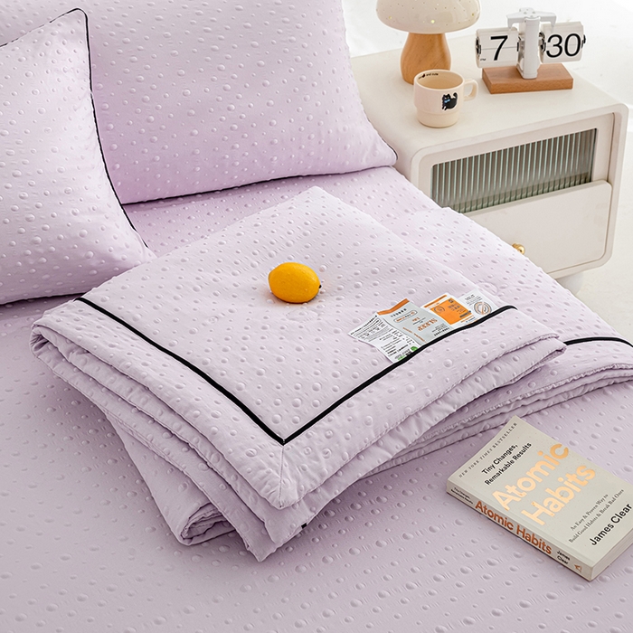 91家纺网 家纺一手货源 找家纺 绒世界 绒世界 2025新款凉豆豆包边夏被四件套 凉豆豆-香芋紫