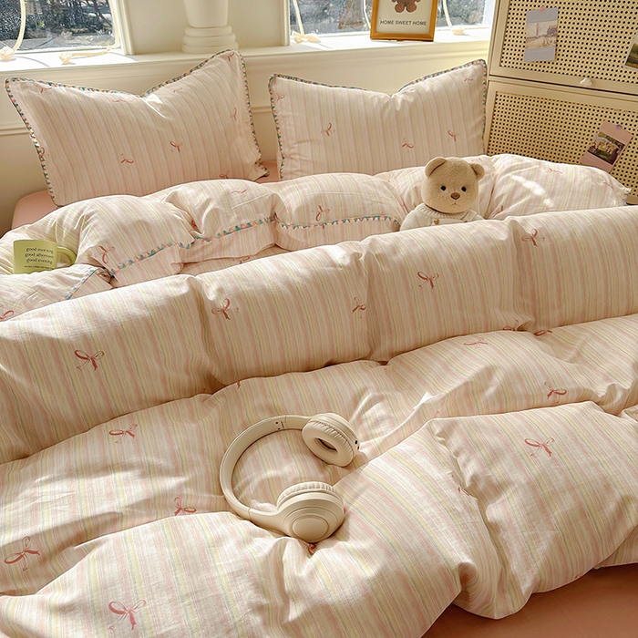 91家纺网 家纺一手货源 找家纺 田野家纺2025新款A类全棉双层纱四件套 飘带