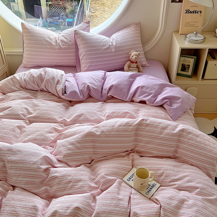 91家纺网 家纺一手货源 找家纺 田野家纺2025新款全棉水洗棉提花豆豆系列四件套 水洗棉豆豆 雾紫