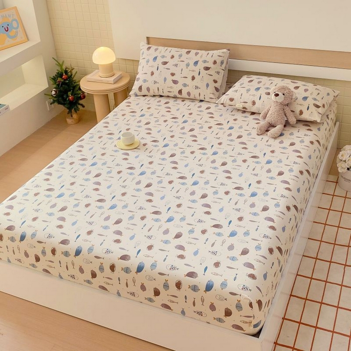 91家纺网 家纺一手货源 找家纺 ME/ERA HOME寐时代 2025新款全棉老粗布床笠款三件套 全棉卡通-海底世界