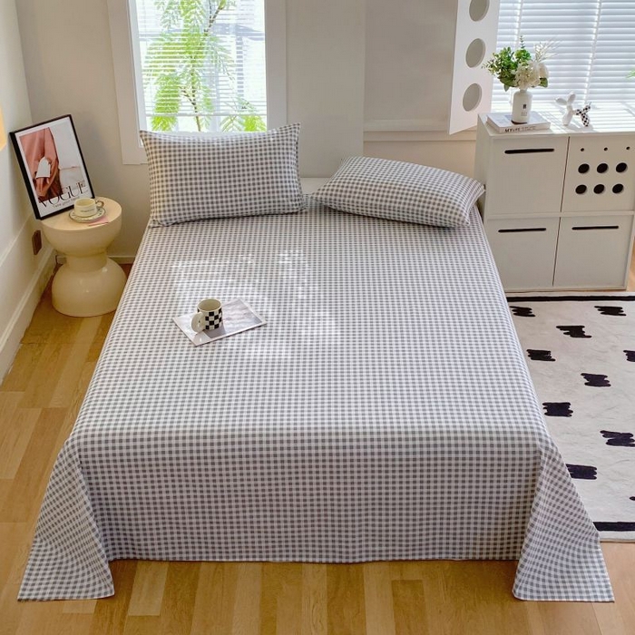 91家纺网 家纺一手货源 找家纺 ME/ERA HOME寐时代 2025新款三枚缎老粗布床单款三件套 蓝小格