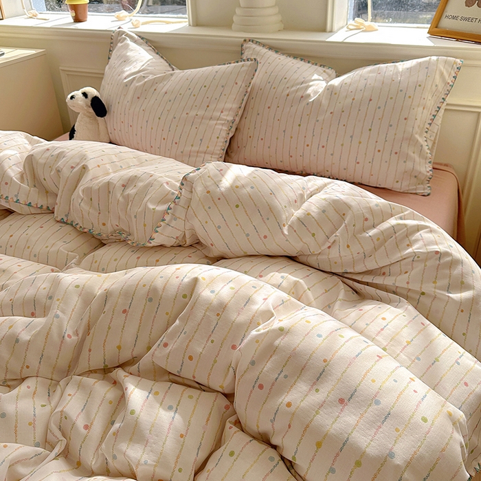 91家纺网 家纺一手货源 找家纺 田野家纺2025新款A类全棉双层纱四件套 七彩泡泡