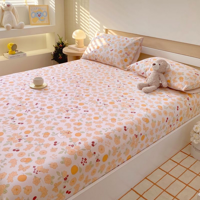 91家纺网 家纺一手货源 找家纺 ME/ERA HOME寐时代 2025新款全棉老粗布床笠款三件套 全棉卡通-橙意满满