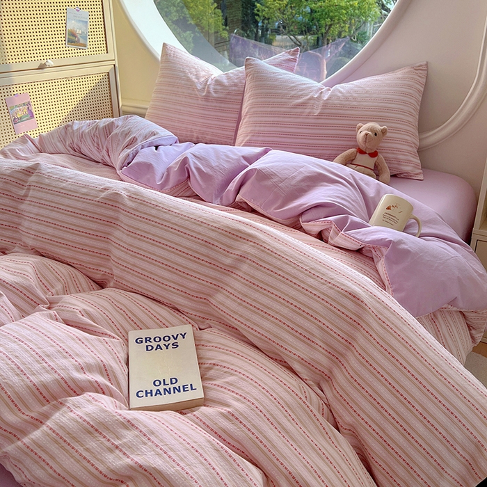 91家纺网 家纺一手货源 找家纺 田野家纺2025新款全棉水洗棉提花豆豆系列四件套 水洗棉豆豆 雾紫