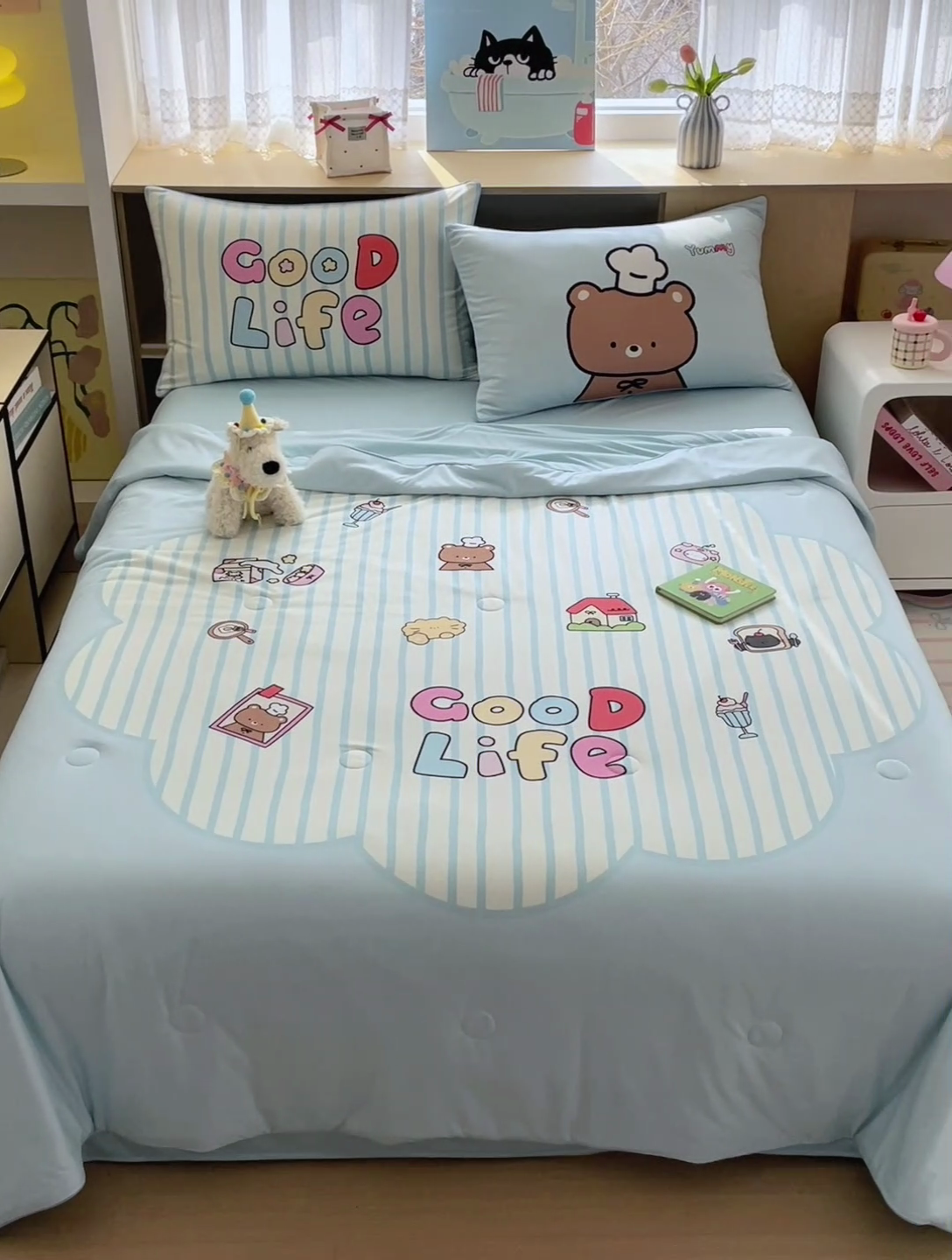 91家纺网 家纺一手货源 找家纺 星期八 2025新款针织棉夏被四件套 美好生活