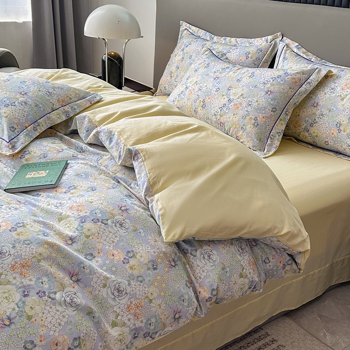 91家纺网 家纺一手货源 找家纺 眷恋家纺 2025年春夏全棉铂金棉13376数码印花四件套 富贵满园-兰