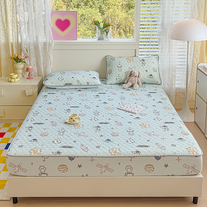 91家纺网 家纺一手货源 找家纺 小萌虎 2025新款凉感丝胶质凉席床笠款 遨游太空