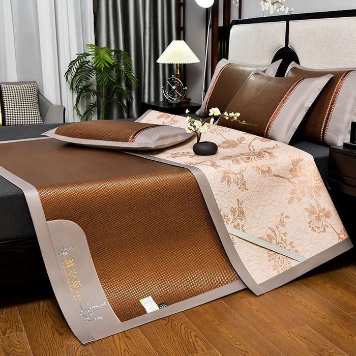 91家纺网 家纺一手货源 找家纺 （总）小牛席业2025新款薰衣草冰藤席系列（冰藤席面）凉席藤席冰藤双面席冰丝席竹席凉席空调席草席三件套