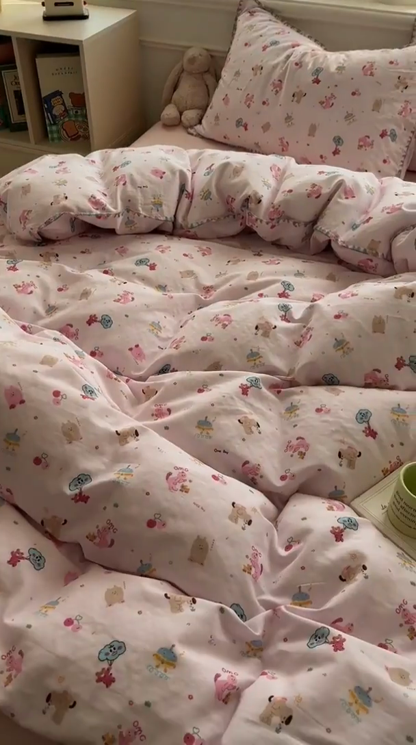 91家纺网 家纺一手货源 找家纺 田野家纺2025新款A类全棉双层纱四件套 开心派对