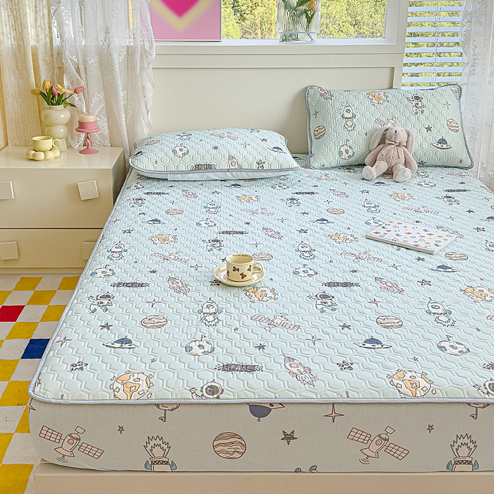 91家纺网 家纺一手货源 找家纺 小萌虎 2025新款凉感丝胶质凉席床笠款 遨游太空