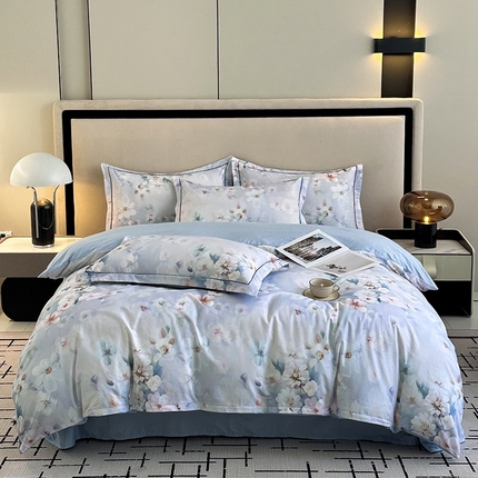 眷恋家纺 2025年春夏全棉铂金棉13376数码印花四件套 水中月-兰