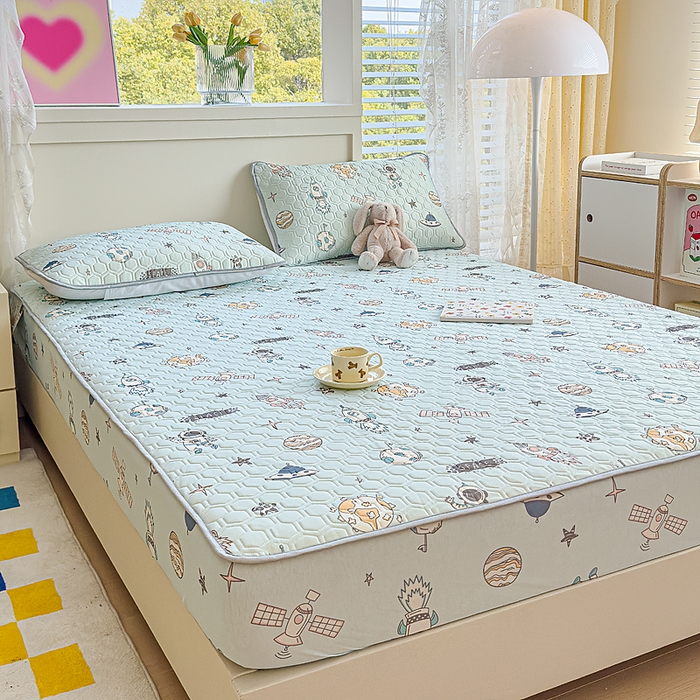 91家纺网 家纺一手货源 找家纺 小萌虎 2025新款凉感丝胶质凉席床笠款 遨游太空