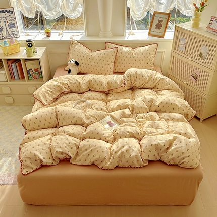 田野家纺2025新款A类全棉双层纱四件套 可爱兔