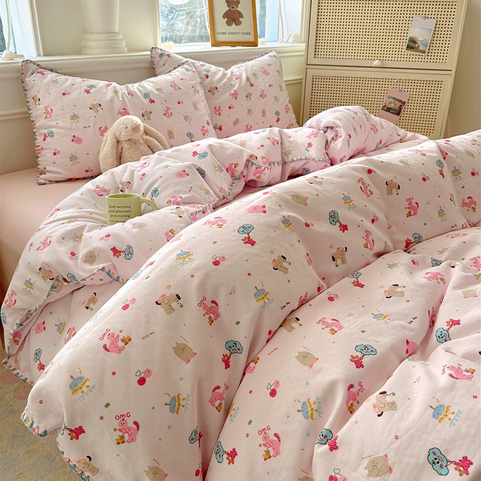 91家纺网 家纺一手货源 找家纺 田野家纺2025新款A类全棉双层纱四件套 开心派对