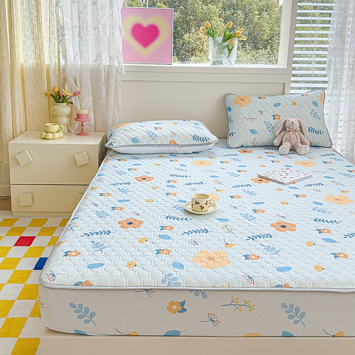 91家纺网 家纺一手货源 找家纺 小萌虎 2025新款凉感丝胶质凉席床笠款 花草