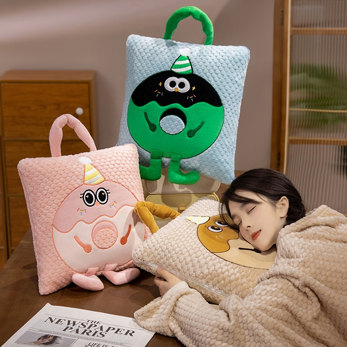 91家纺网 家纺一手货源 找家纺 （总）中华鲟2025新款多功能豆豆绒提花网红抱枕毯卡通立体贴布刺绣抱枕被