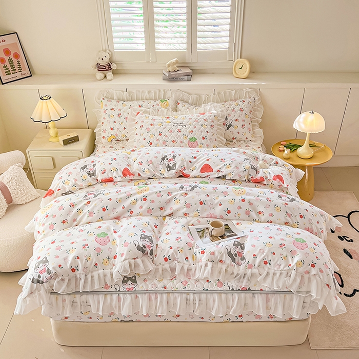 91家纺网 家纺一手货源 找家纺 眠势力 2025新款韩版花边被套双面用四季款ins公主风 喵喵宝贝