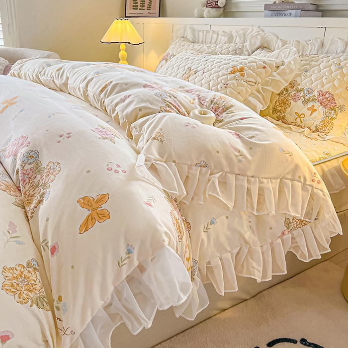 91家纺网 家纺一手货源 找家纺 眠势力 2025新款韩版花边被套双面用四季款ins公主风 花语满园