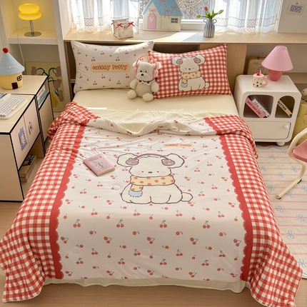 星期八 2025新款针织棉夏被四件套 樱桃小狗