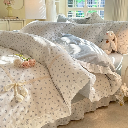 91家纺网 家纺一手货源 找家纺 （总）艾唯希家纺2025新款韩式全棉蝴蝶结工艺四件套纯棉公主风花边系列