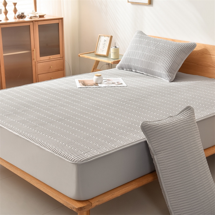 91家纺网 家纺一手货源 找家纺 布卢姆 2025新款A类亲肤防水夹棉床笠风琴格 风琴格-浅灰